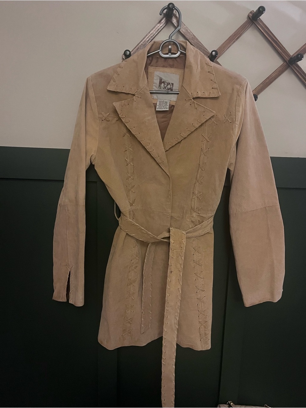 Suede Belted Coat in Beige
